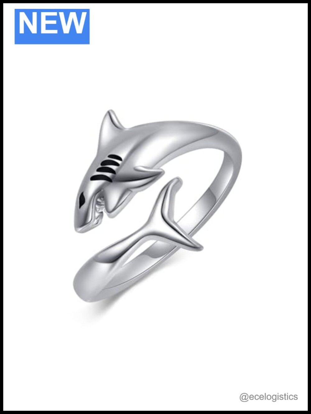 Sterling Silver Shark Ring Adjustable Open Thumb Ring Ocean Sea Jewelry